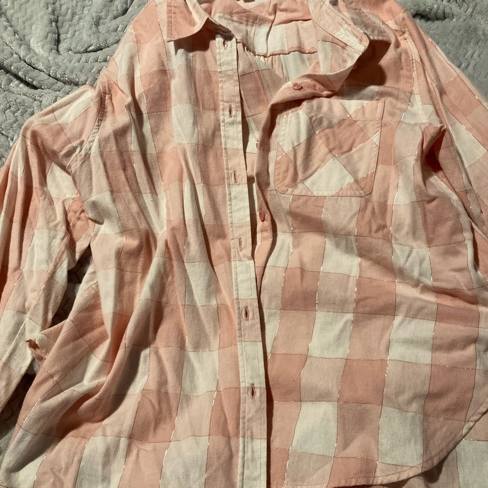 Pink and white button down with sparkly accents
